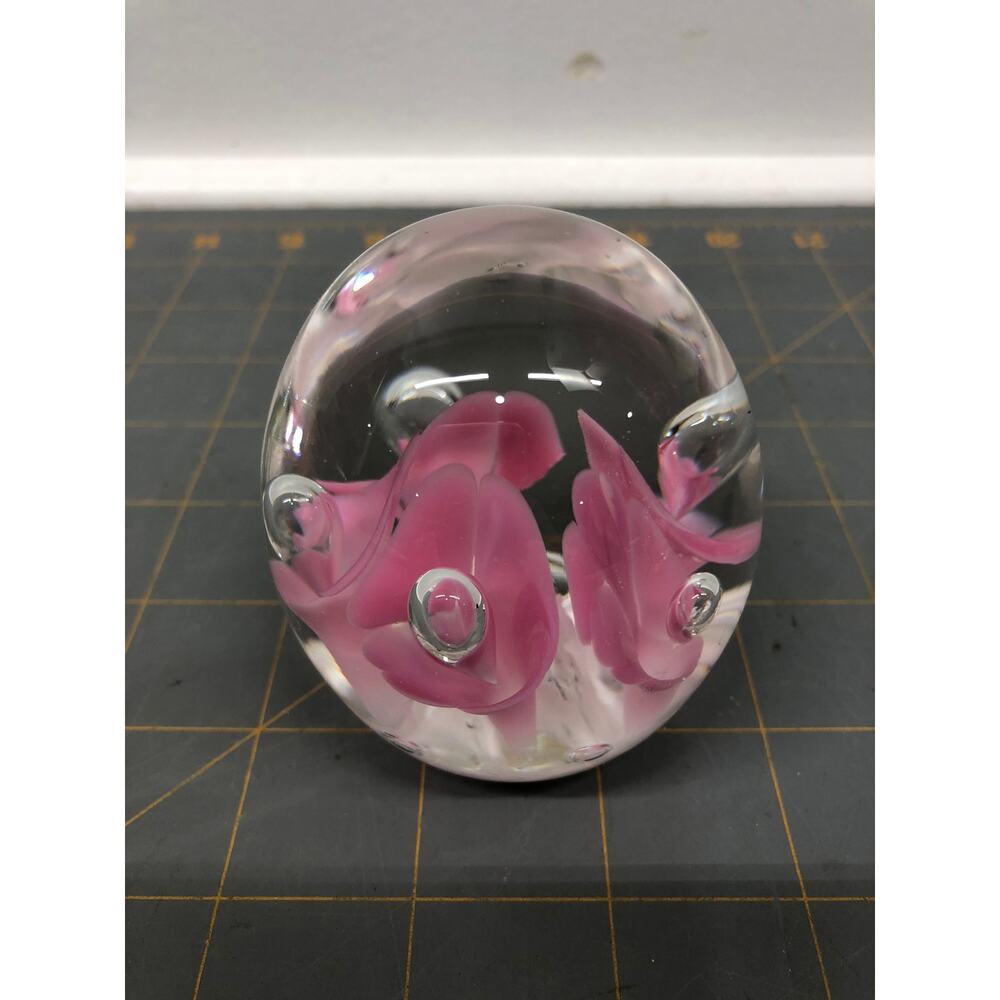 Vintage Joe Rice Pink Flowers Bubbles Paperweight